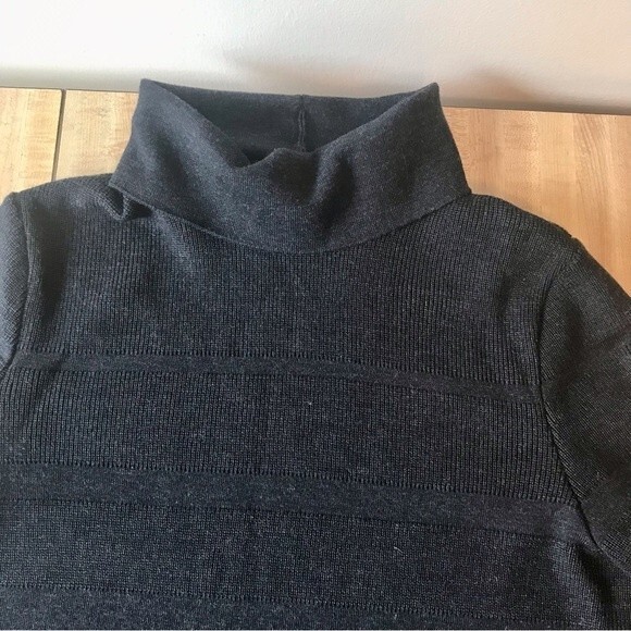 SAINT JAMES Sweater 100% Wool Men’s Black Stripe Turtleneck Woolmark - Picture 2 of 8